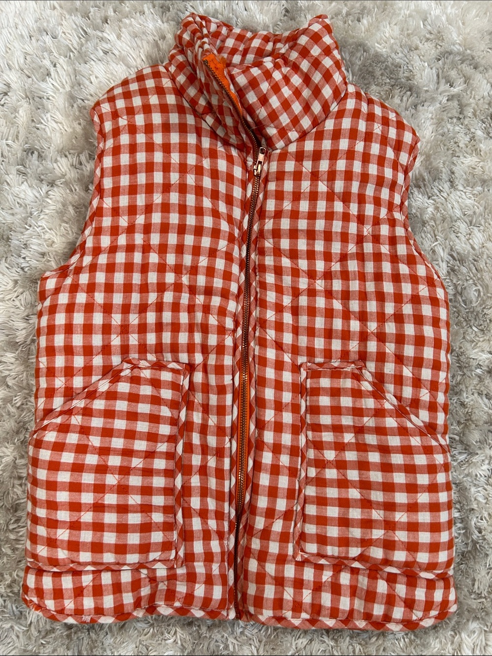 Peach Love California Orange and White Gingham Puffer Vest